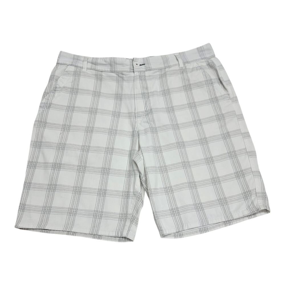 Ocean Pacific Op Mens 40 Plaid Shorts White Grey Utility Cargo Casual Cotton